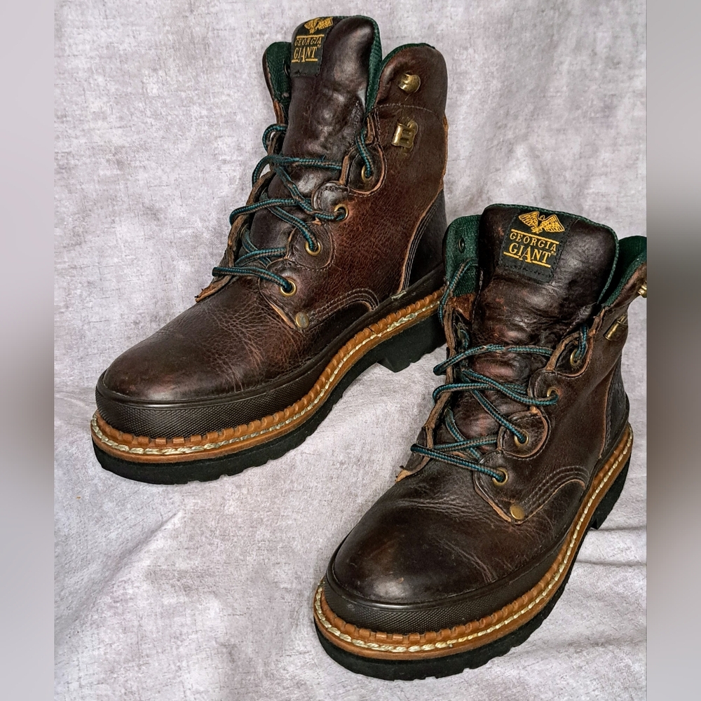 Womens Georgia Brown Leather Steel Toe Boots Size 7.5